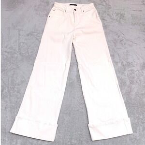 Fidelity Women's Cream Winter White Straight Leg Cuffed Denim Jeans Ziggy